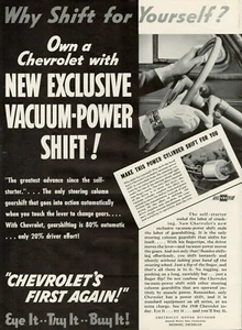 1939 Chevrolet Chevy Vacuum-Power Shift Yourself Eye It Try It Vintage Print Ad - Picture 1 of 8