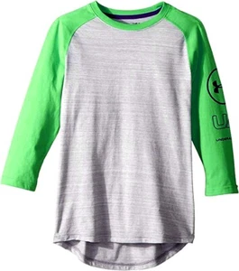 Under Armour MVP Power 3/4 tee shirt NWT boys M YMD $30 gray arena green sleeves - Picture 1 of 1