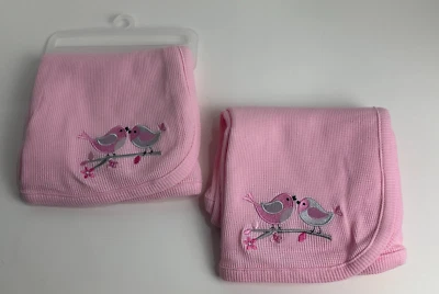 NUEVO Juego de 2 mantas receptoras tejido gofre térmico rama pájaros rosa bebé koala Foto 1 de 4
