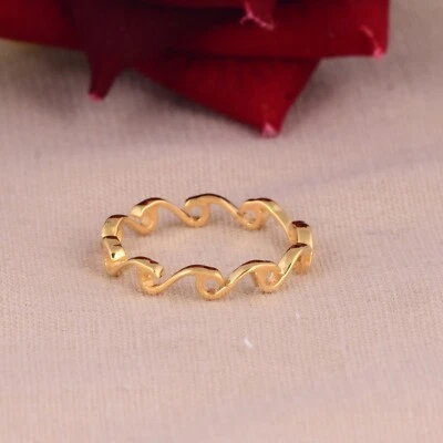 Ocean Wave Band Ring Sterling Silver 14k Gold Rings Beach Jewelry For Women - Image 1 of 4