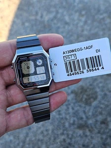 Casio A130WEGG-1ADF Digital Stainless Steel Watch - Retro Vintage Style - Picture 1 of 6