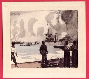 bataille croiseur Allemand et Britannique gravure 1920 par Fouqueray /B2GMA47 - Imagen 1 de 1