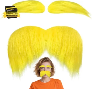 Gelber Schnurrbart und Augenbrauen Set für Erwachsene - Lustiges Cosplay Kostüm Zubehör, - Bild 1 von 6