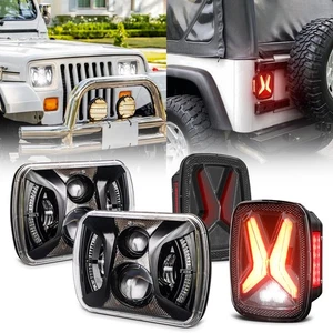 1987-1995 For Jeep Wrangler YJ 7x6" Halo LED Headlights Hi/Lo +Tail Lights Combo - Picture 1 of 13