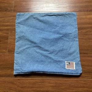 Vtg Ralph Lauren Blue Denim Flag Throw Pillow 13.5” Zip Cover Chambray Case USA - Picture 1 of 9