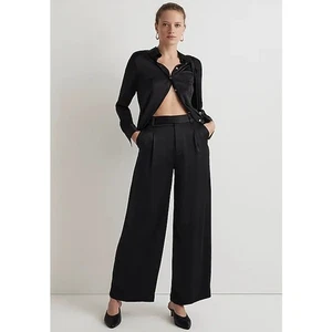 Madewell Damen The Harlow Hose weites Bein Größe 4 schwarz Satin Nr. 380 neu mit Etikett - Bild 1 von 13