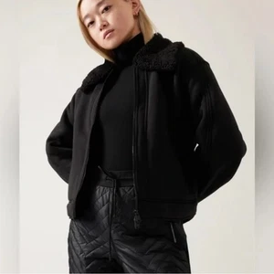 Giacca foderata sherpa Athleta nera Westbound donna L cappotto classico caldo autunno - Foto 1 di 8