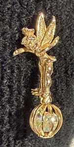 Vintage Walt Disney Prod Tinker Bell on Crystal Ball Gold Toned Brooch Pin 1.75” - Picture 1 of 13