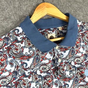 Pretty Green Poloshirt Herren XL Blau Paisley Kurzarm Retro Oasis Liam Mod - Bild 1 von 14