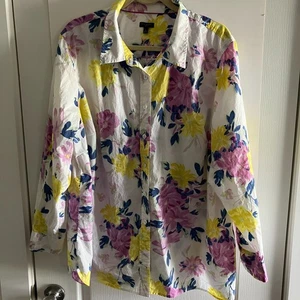Talbots 3X Plus Size Purple Yellow Floral Long Sleeve Shirt - Picture 1 of 13
