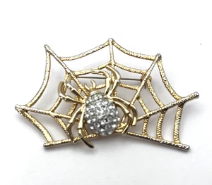 Brooch Removable Spider Web Gold Tone Rhinestones Halloween Gothic Pin 90’s READ - Picture 1 of 9