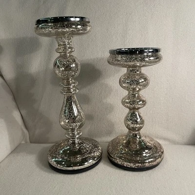 "Juego de 2 candelabros pilares de vidrio de mercurio 8,5"" 10,75""" Foto 1 de 4