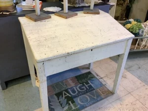 Antique Primitive Flip Top Desk Check out Counter Painted White Interior Storage - Picture 1 of 8