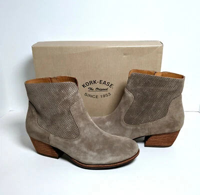 Bota de tornozelo/zip lateral Kork-Ease Sherrill couro camurça EUA 7/38 cinza claro nova na caixa - Imagem 1 de 4