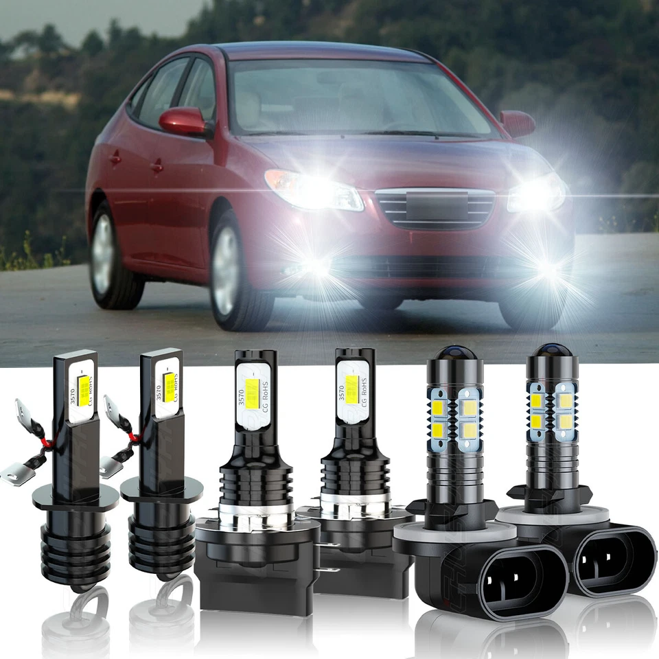 For Hyundai Elantra 2007-2010 6pcs LED Headlight High/Low Beam + Fog light bulbs - Image 1 of 4