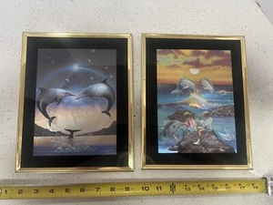 90s Vintage Foil Magic Effects Art Ocean Scene Dolphins Heart Kids Rock Metallic - Picture 1 of 4