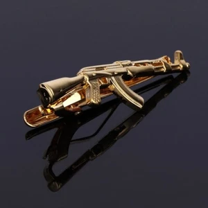 Super Cool Copper Alloy AK47 Machine Gun Tie Clip Solider Army Shirt Tie Pin - Picture 1 of 14