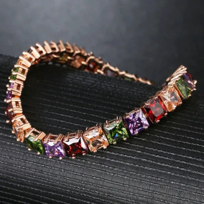 Pulseras cuadradas de oro rosa con dije de topacio amatista morganita de piedras preciosas para mujer Foto 1 de 4