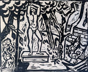 Jüchser, Hans (1894 Chemnitz - 1977 Dresden) „Skulptur im Garten“ Holzschnitt - Bild 1 von 5