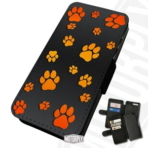 Printed Faux Leather Flip Phone Case For Huawei - Paw-Pattern-Orange - Picture 1 of 5