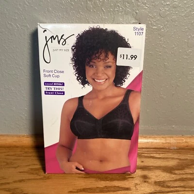 Just My Size 1107 Front Close Wirefree Bra 42C Black  NOS - Image 1 of 3