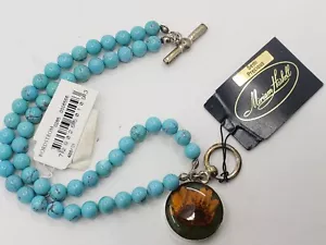 MIRIAM HASKELL FLOWER CHARM & 6.2mm TURQUOISE BEAD BRACELET * 7" NEW WITH TAG - Picture 1 of 8