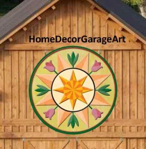 Barn Quilt Sign Metal, Pennsylvania Dutch Amish Spring Tulips Pattern - Picture 1 of 8