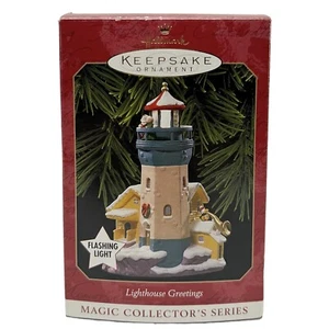 Hallmark 1999 Lighthouse Greetings #3 luz intermitente adorno de Navidad - Imagen 1 de 7