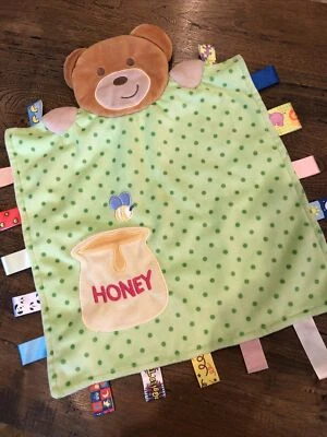 Защитное одеяло Taggies Peek A Boo Brown Bear 14 дюймов зеленые точки милый горшок с медом - Изображение 1 из 4