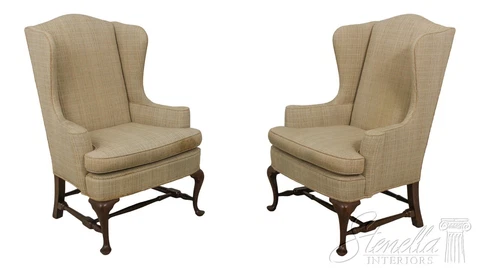59558EC: Pair KITTINGER Model OD261 Queen Anne Mahogany Wing Chairs Cover