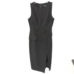 Marciano Women Black Midi Sheath Dress size 6 Ruffle Front Slit Sleeveless - Picture 1 of 9