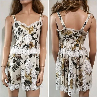 🆓US🛃 SS2011 Vestido Dolce&Gabbana Crochet Encaje Recortado Floral Estampado Seda IT 36 Foto 1 de 4