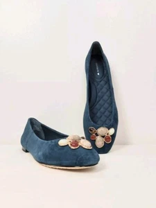 Birdies The Hummingbird Teal Suede Stone Size 8 Ballet Flats Blue Slip-on Shoes - Picture 1 of 8