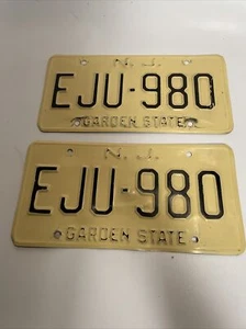 1970's New Jersey License Plate Pair Plates Number EJU-980 - Picture 1 of 12