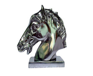 Aluminium Horse Head on Base Desk Figurine Sculpture Statue au*