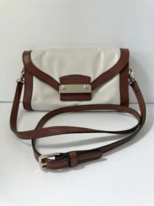 Coccinelle Small Crossbody Bag Ivory and Brown Leather Clutch - Used with Wear - Picture 1 of 24