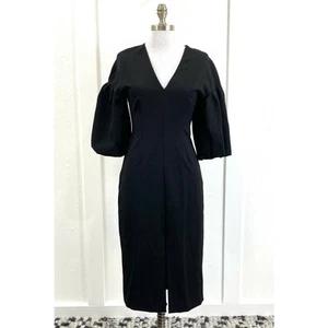 Zara Women Little Black Dress Puffed Sleeves Size 5 Below Knee Pencil Pin Up - Picture 1 of 7