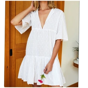 India Collection Emerson Fry Organic Cotton Isla Dress In Swiss Dot White M/L - Picture 1 of 7