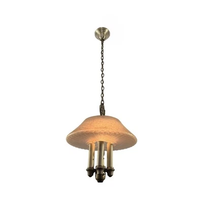 VL1283 Art Deco c1920 Lightolier Ceiling Pendant Iridescent Shade Restored - Image 1 of 4