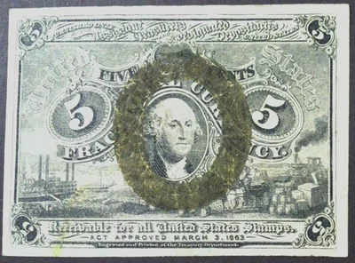 1863 Fractional Currency United States 5 Cents, Five Cents F-1234 Second Issue - Image 1 of 4