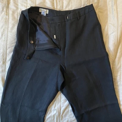 Pantalones Brooks Brothers Mujer 8 Negro Irlandés Lino Vestido Pantalón Forrado Frente Plano Foto 1 de 4