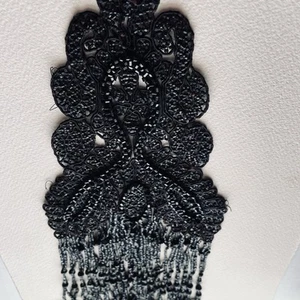 Antique Vintage Mourning Black Beaded Victorian Embellishment Appliqué Fringe - Bild 1 von 4