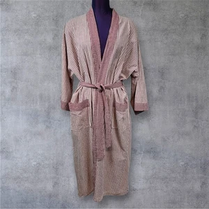 Bill Blass Striped Bath Robe Seersucker Cotton Blend Lightweight One Size - Picture 1 of 8