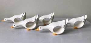 Set of 5 Vintage 1988 Ceramic White Duck Napkin Rings, initials R.W., Farmhouse - Picture 1 of 12
