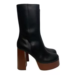Botín GIA/RHW de cuero negro plataforma tacón bloque EU40 UK7 RRP615 NUEVO EN CAJA - Imagen 1 de 23