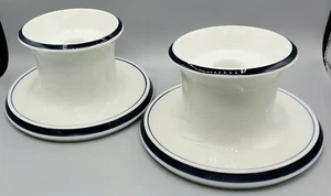 Dansk International Designs Candle Holders with Blue Trim, Set of 2 - Picture 1 of 6