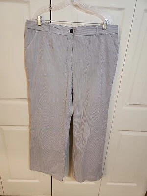 LANDS' END Womens Fit 2 Size 18 Grey White Seersucker Stripe Stretch Cotton Pant - Image 1 of 4