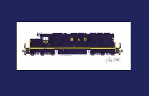 Baltimore & Ohio SD40 #7594 11""x17"" estampado enmarañado firmado por Andy Fletcher - Imagen 1 de 1