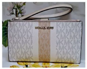 MICHAEL KORS Jet Set Travel Large Double Zip Wallet Wristlet In LIGHT SAND MULTI - Bild 1 von 12