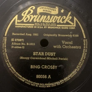 Bing Crosby - Star Dust / Dancing in the Dark Brunswick 80056 EX EXCELLENT - Foto 1 di 4